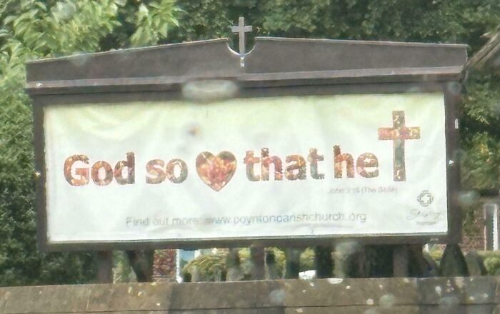 Church sign with a Bible verse featuring a heart and cross, part of 72 church signs with jokes so good.