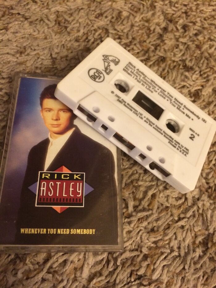 Cassette tape of Rick Astley's album placed on carpet, one of the most bizarre Christmas gifts people received.