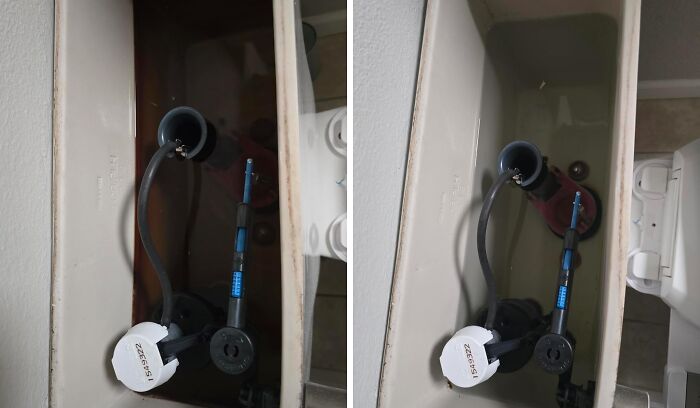 Toilet tank interior close-up showing flapper and fill valve as a bestselling repair example from 25 best sellers in 2025.