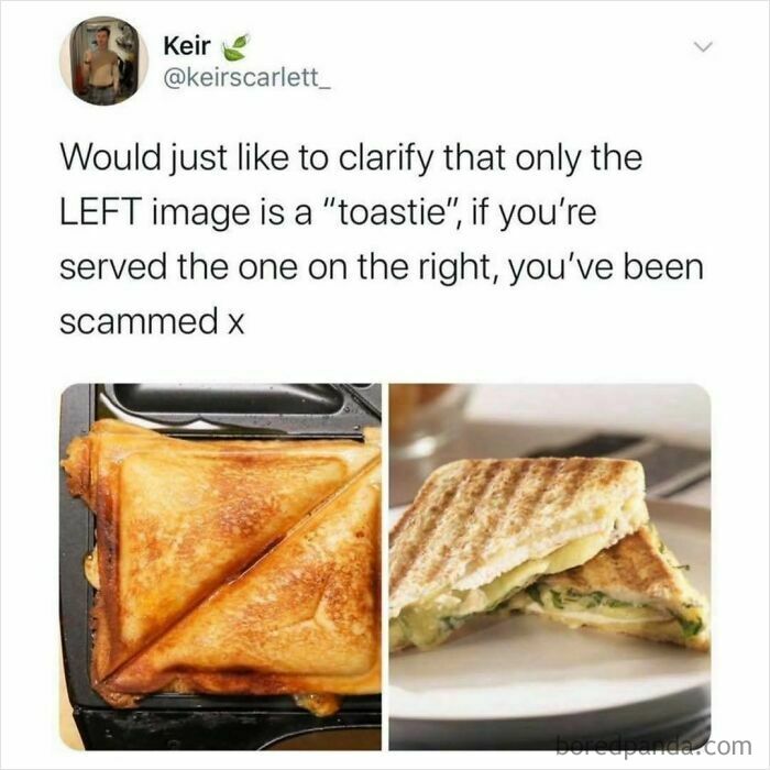 Funny food meme comparing a toasted sandwich and a panini, highlighting the difference while waiting for dinner to be served.