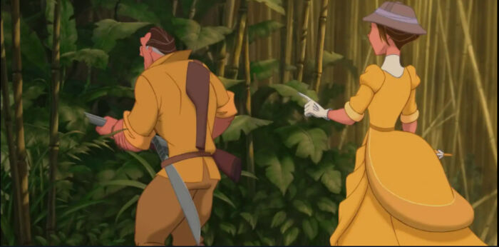 Animated scene of two characters exploring a dense jungle, evoking 90s and 2000s nostalgia childhood memories.