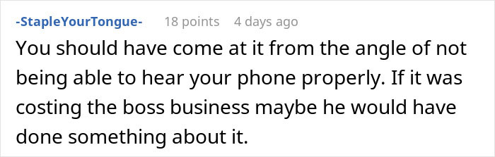 Screenshot of a Reddit comment discussing a man refusing to stop blasting Christmas music in the office causing coworker frustration. Screenshot of a Reddit comment discussing a man refusing to stop blasting Christmas music in the office causing coworker frustration.