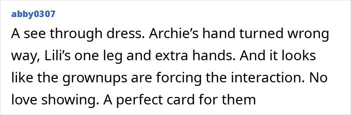 Screenshot of a social media comment discussing alleged manipulation in Prince Harry and Meghan Markle's holiday snap.