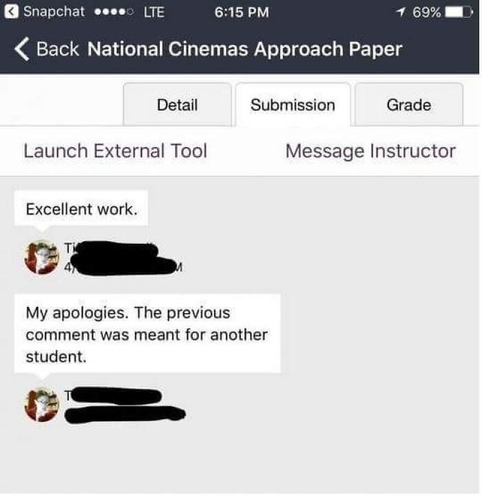 Funny random pic showing accidental compliment meant for another student in a humorous message exchange screenshot.