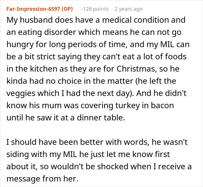 Text post discussing a husband with a medical condition and picky eater allergies causing family meal challenges.