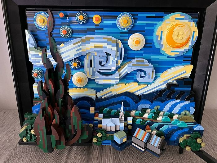 Your Walls Can Now Feature A A Deeply Impressive, Three-Dimensional, And Slightly Blocky Masterpiece That You Built Yourself With The LEGO Vincent Van Gogh The Starry Night Set