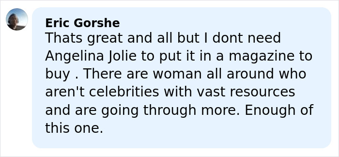 Comment criticizing trolls targeting Angelina Jolie for revealing mastectomy scars, emphasizing real women's struggles.