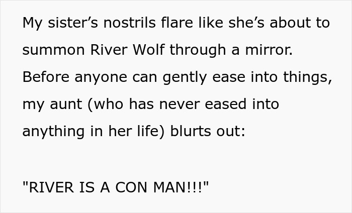 Text excerpt discussing sister&rsquo;s barefoot spiritual advisor causing chaos and emotional fallout during Thanksgiving event.