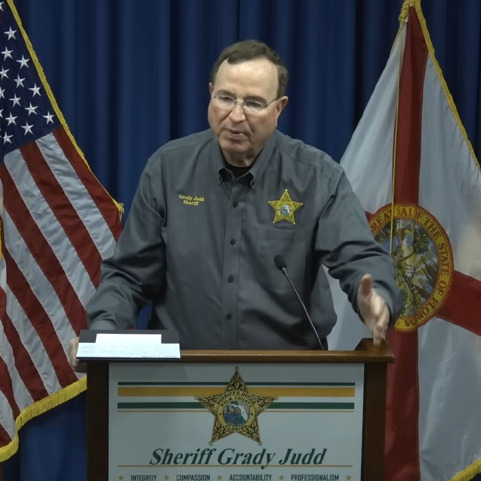 Sheriff Grady Judd speaks at a press conference about a man's heated NFL argument with family incident.