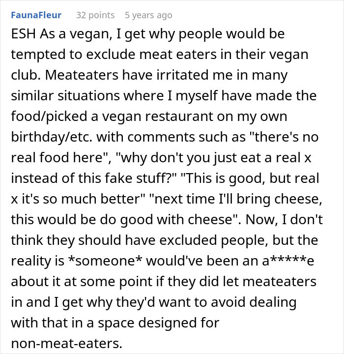 Comment discussing a vegan-only club conflict as an employee pushes back and starts beef over meat eaters&rsquo; exclusion.