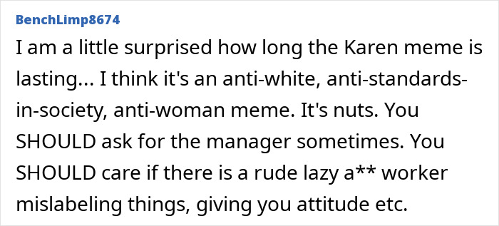 Screenshot of an online comment discussing the Karen meme and its association with rude millennial women. Screenshot of an online comment discussing the Karen meme and its association with rude millennial women.