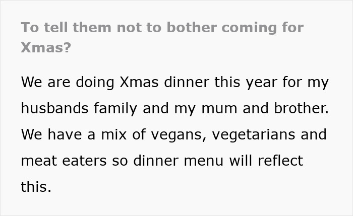 Text excerpt about planning a Christmas dinner with vegans, vegetarians, and meat eaters reflecting a vegan teen's diet challenges.