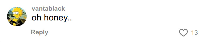 Comment on social media by user vantablack saying oh honey with 13 likes responding to Air Canada passenger meal complaint. Comment on social media by user vantablack saying oh honey with 13 likes responding to Air Canada passenger meal complaint.