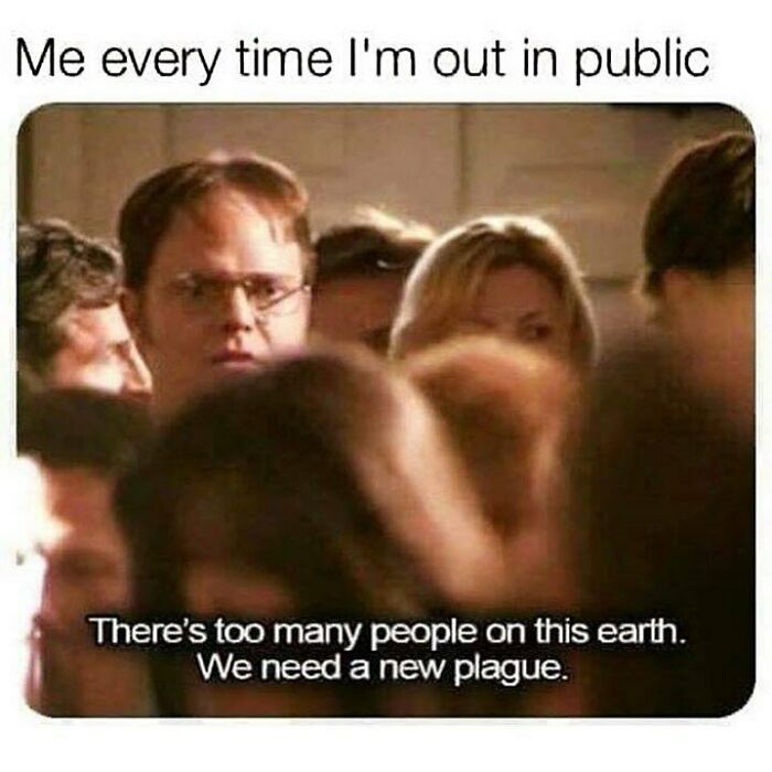 A crowd scene meme expressing social anxiety and dark humor, relevant to goth memes about not fitting in.