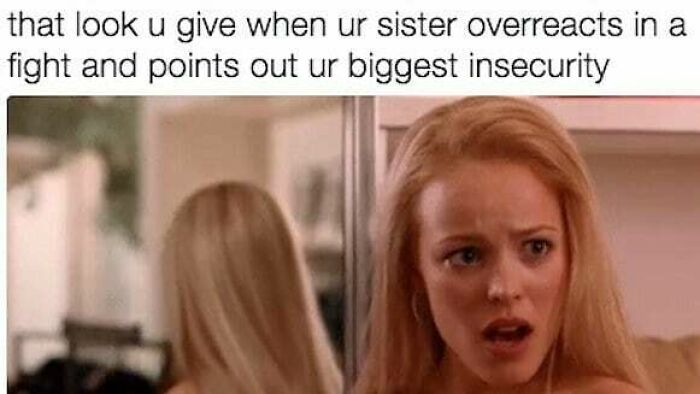 Woman giving a shocked look reflecting sibling memes that perfectly sum up what it means to have siblings.