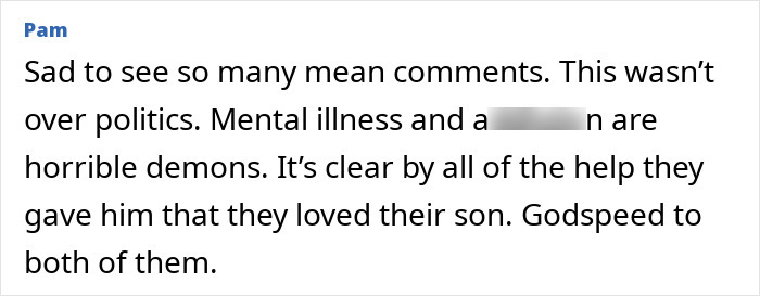 Comment expressing sadness over harsh remarks related to Rob Reiner&rsquo;s son arrested for allegedly slaying parents and mental illness.