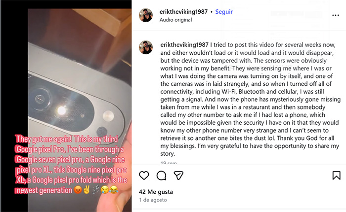 Google Pixel Pro phone with tampered camera and connectivity issues causing user distress and security concerns.