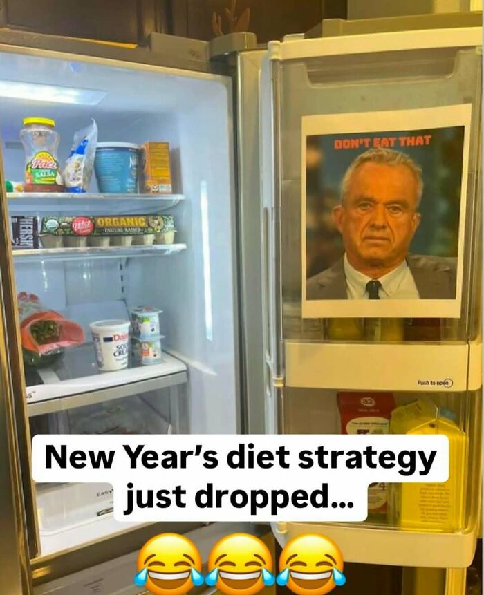 Open fridge with a humorous warning label on the door, part of a collection of wild dude fridges and unique design ideas.