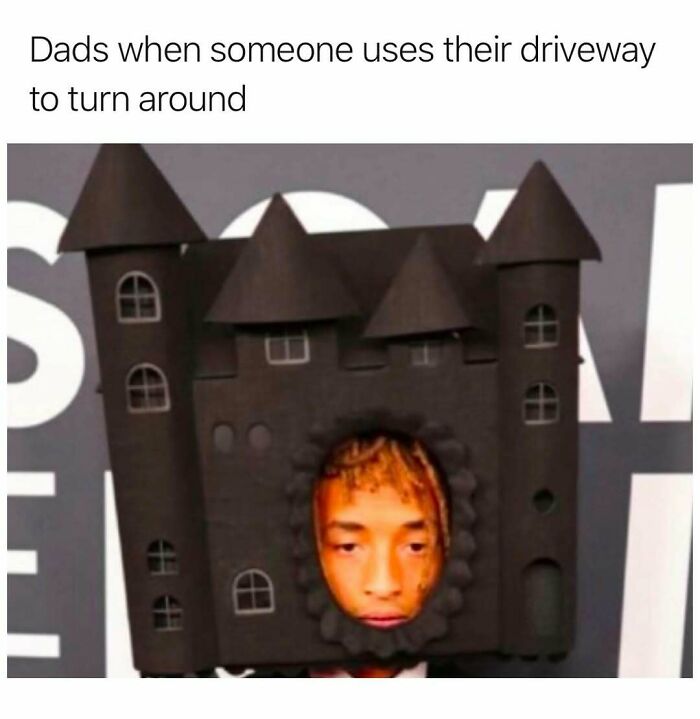Man wearing a black castle costume with text about dads funny random memes perfect for scrolling in a slump