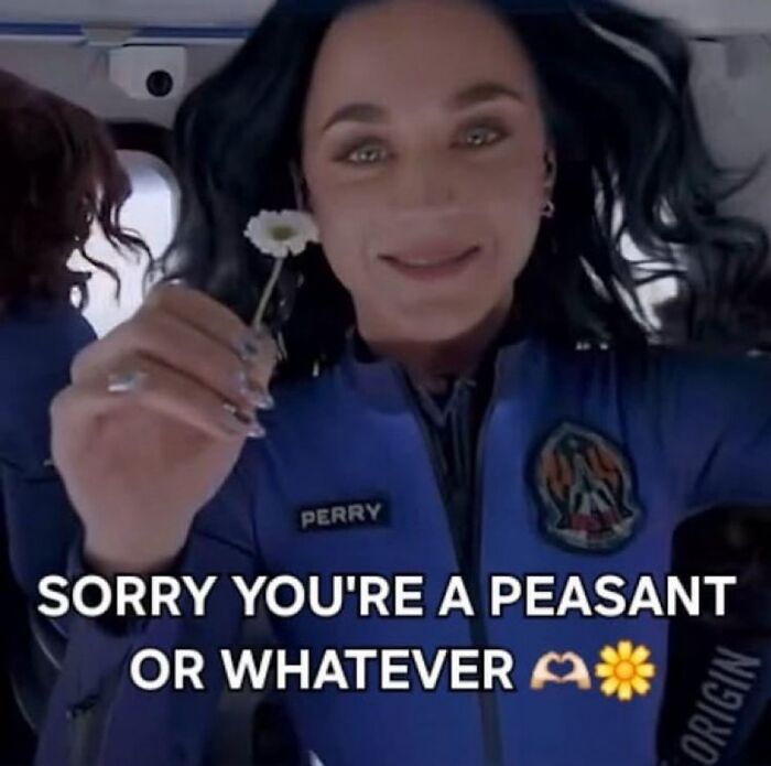 Person in a blue uniform holding a flower with humorous meme text, showcasing funny unhinged meme style from Grapejuiceboys.
