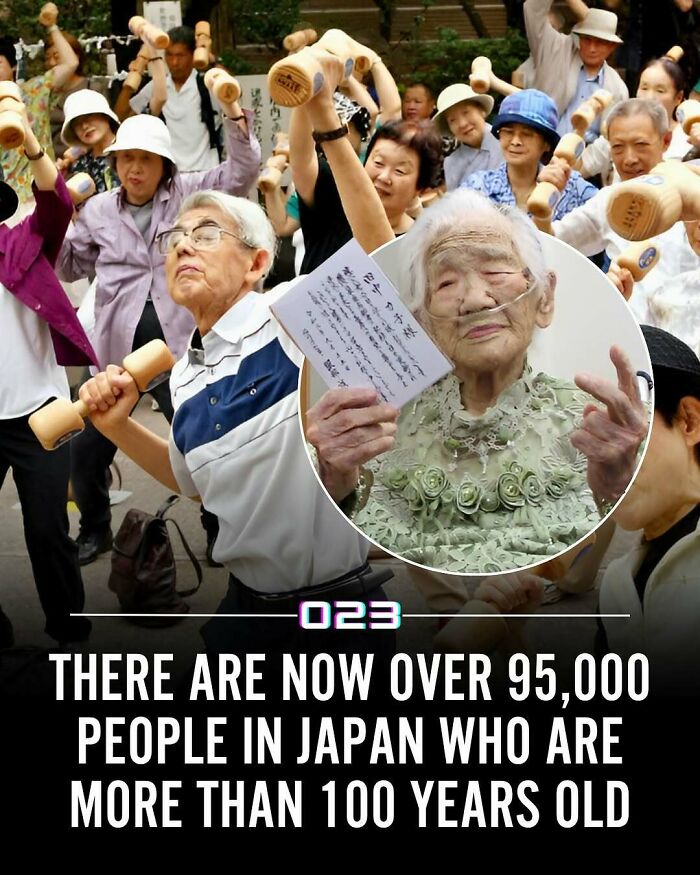 Group of elderly people exercising outdoors with wooden weights, highlighting positivity and wholesome facts about longevity.