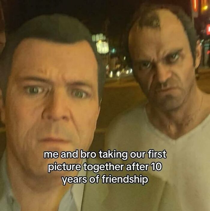 Two men taking a selfie meme representing long-term friendship from Know Your Meme collection.