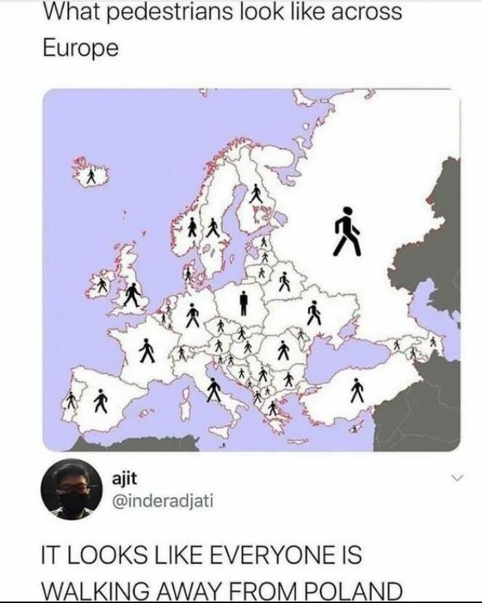 Map of Europe showing pedestrian icons of varying sizes humorously representing meme culture on Know Your Meme.