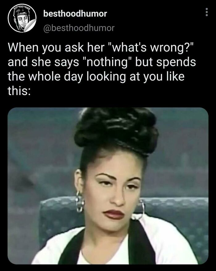 Social media meme showing a woman giving a suspicious look, highlighting humor in relatable everyday situations.