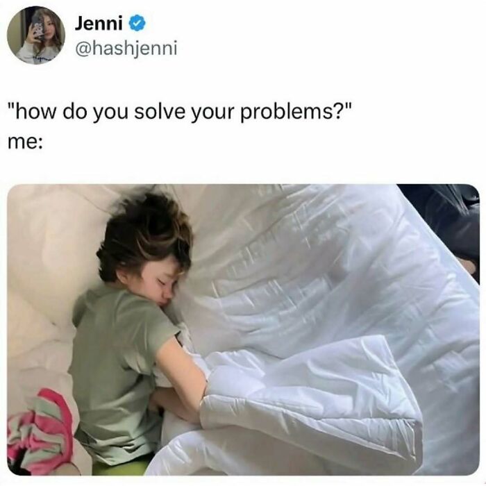 Person sleeping peacefully in bed illustrating solving problems, featured in hilarious memes about waiting for your therapist.