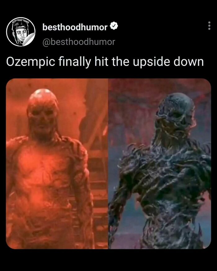 Screenshot of a humorous meme comparing two eerie humanoid figures, illustrating funny content from memes.