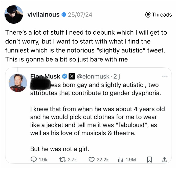 Screenshot of online post highlighting Elon Musk&rsquo;s comment on his daughter, sparking outrage over mental illness remarks.