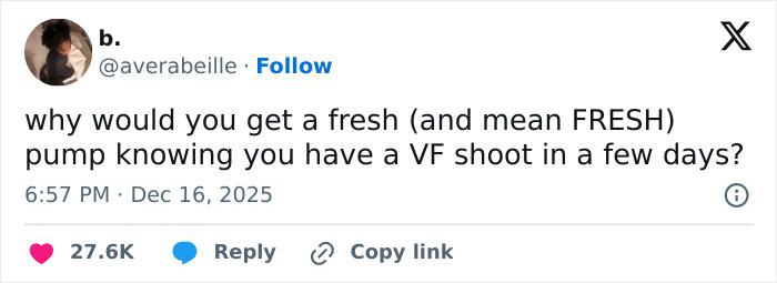 Screenshot of a tweet discussing VF photographer and Karoline Leavitt&rsquo;s close-up photo controversy over lip filler marks.