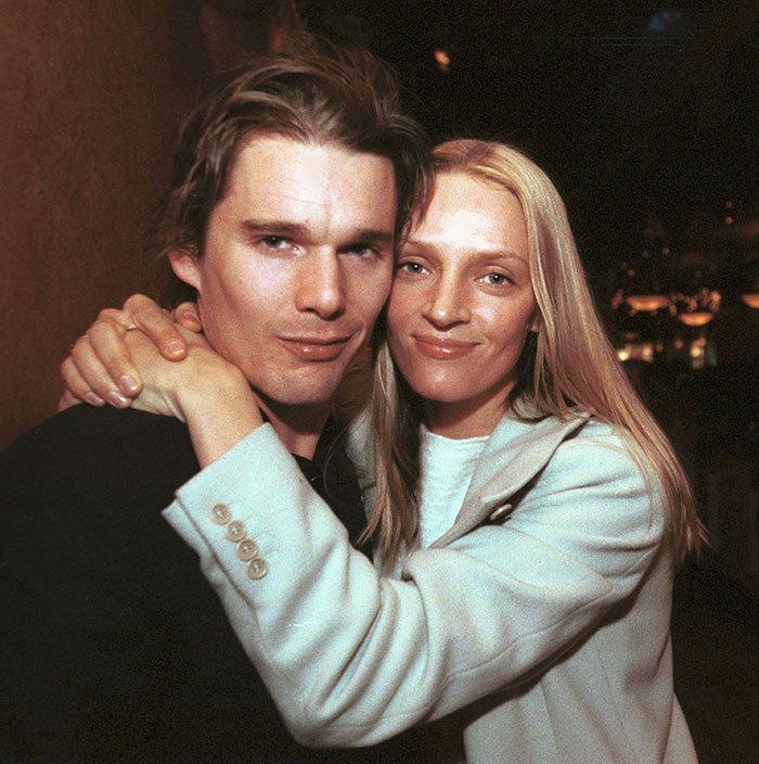 Ethan Hawke and Sydney Sweeney posing closely, sparking online firestorm over their pairing in recent media coverage.