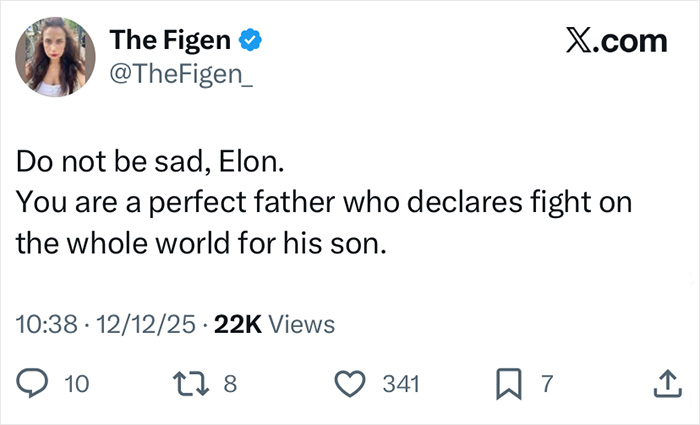 Screenshot of a tweet supporting Elon Musk amid tragic mental illness comments about his daughter Vivian sparking outrage online.