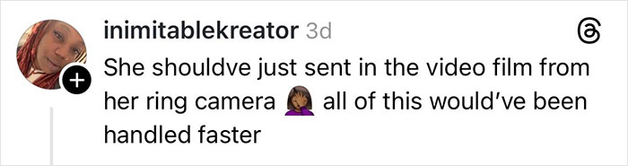 Comment about sending video from ring camera to resolve Christmas gift damage claim involving delivery driver, shared on social media.