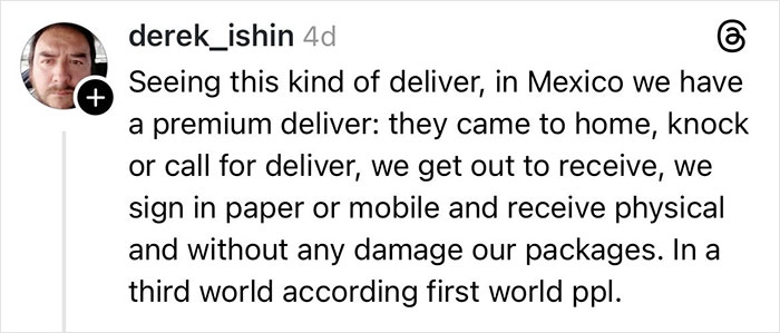 Comment discussing delivery driver behavior and package handling, related to woman claiming Christmas gift was shattered.