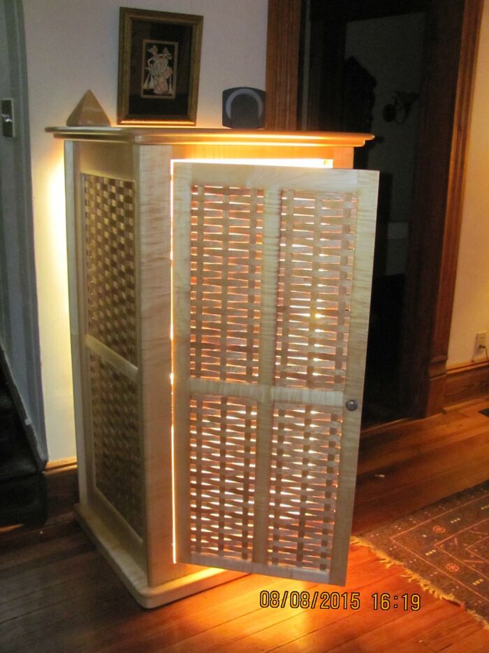 Quilted Maple And Red Oak Stereo Cabinet