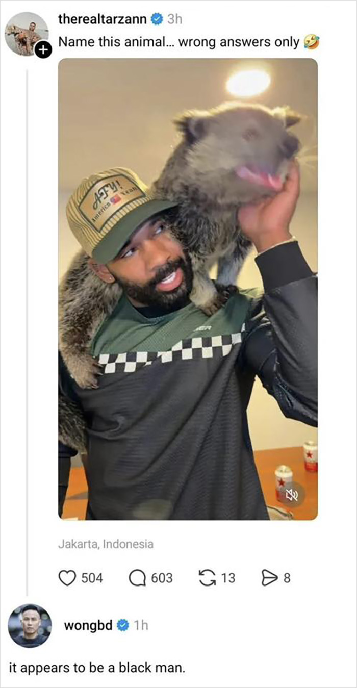 Man wearing cap with animal on shoulders, related to Jurassic World star BD Wong apology for racist comment controversy.