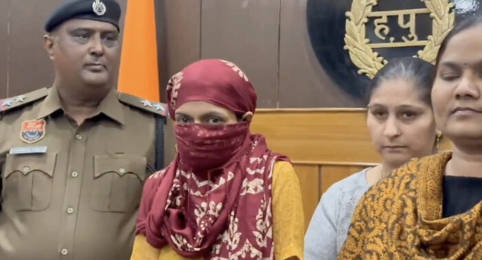 Police officer and three women, one wearing a face cover, involved in horrifying wedding tragedy and missing child's body case.