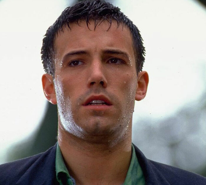 Ben Affleck looking wet and distressed in a close-up scene, related to Steven Spielberg refusing to work with him.