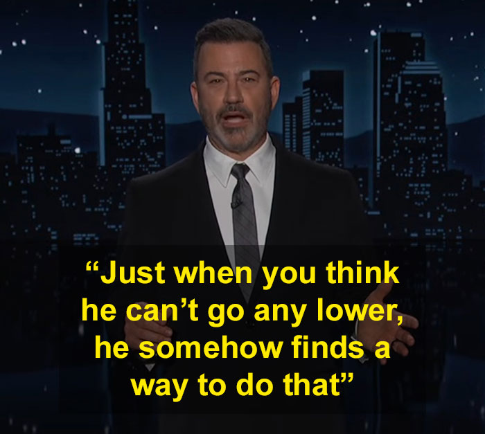 Jimmy Kimmel speaking on late night show, addressing Donald Trump&rsquo;s hateful and vile comments on Rob Reiner.