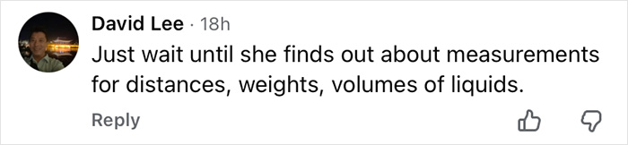 Comment from David Lee criticizing an Air Canada passenger over measurements related to distances and volumes. Comment from David Lee criticizing an Air Canada passenger over measurements related to distances and volumes.