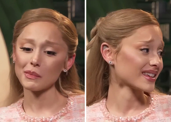 Ariana Grande's family member speaking emotionally about the singer's struggles in an intimate interview setting.