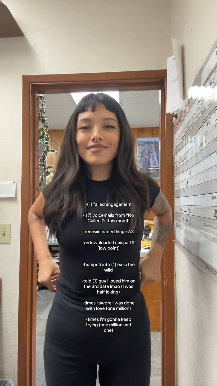 Woman in black outfit sharing a personal story about how 2025 backfired on her with failed engagement and relationship struggles.