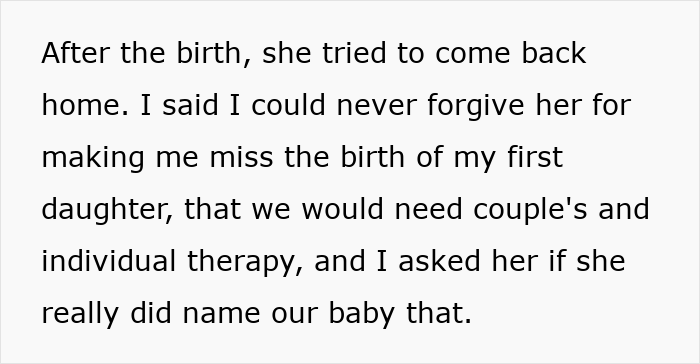 Text excerpt about a couple facing therapy and tension over newborn's bizarre name causing a real tragedeigh.
