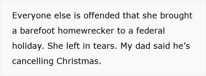 Text on image about barefoot spiritual advisor causing chaos and being kicked out, leaving sister in tears at Thanksgiving.