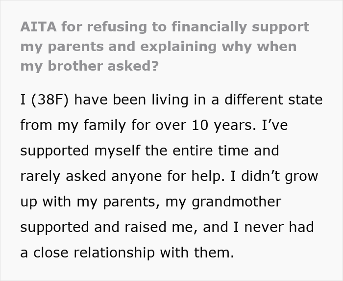 Text excerpt about a lady refusing to help her cruel parents who abandoned her and calling out their disrespect.