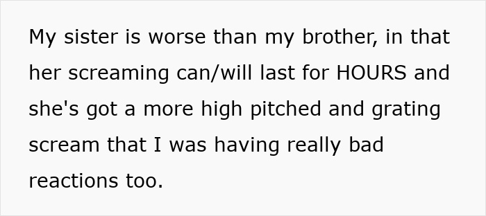 Exhausted teen describing sibling's hours-long high-pitched screaming causing sleeplessness and distress Exhausted teen describing sibling's hours-long high-pitched screaming causing sleeplessness and distress