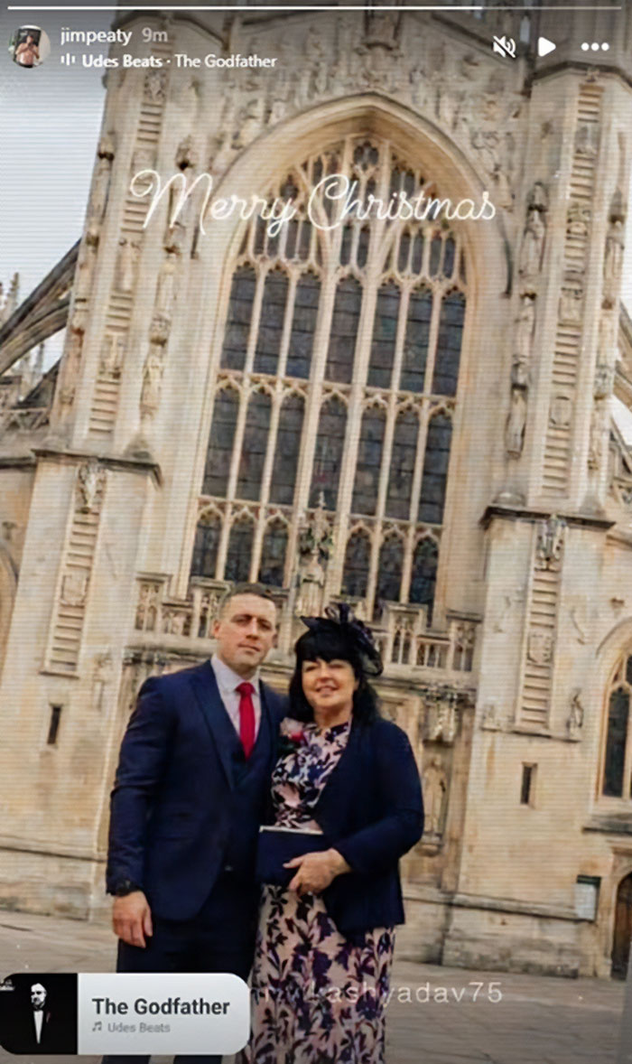 Couple dressed formally standing outside a large historic church, related to Gordon Ramsay wedding speech SEO keywords.