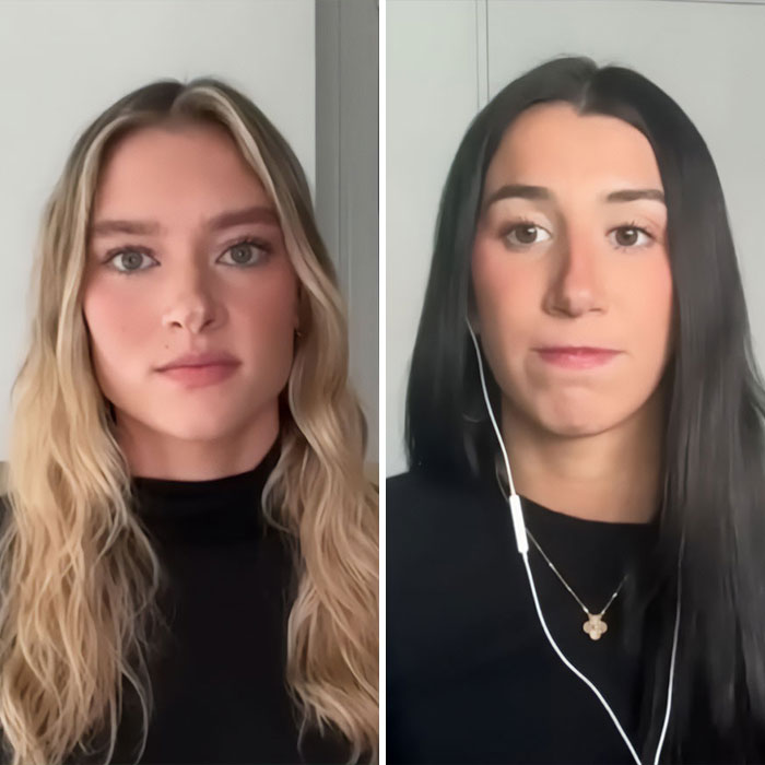 Two young women sharing a viral video that exposed a serial creep connected to NYU shove victim case.